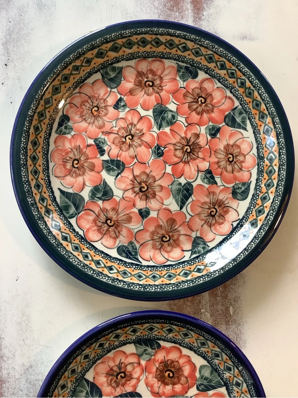 Set Of 3 Three UNIKAT Polish Pottery Plates Floral